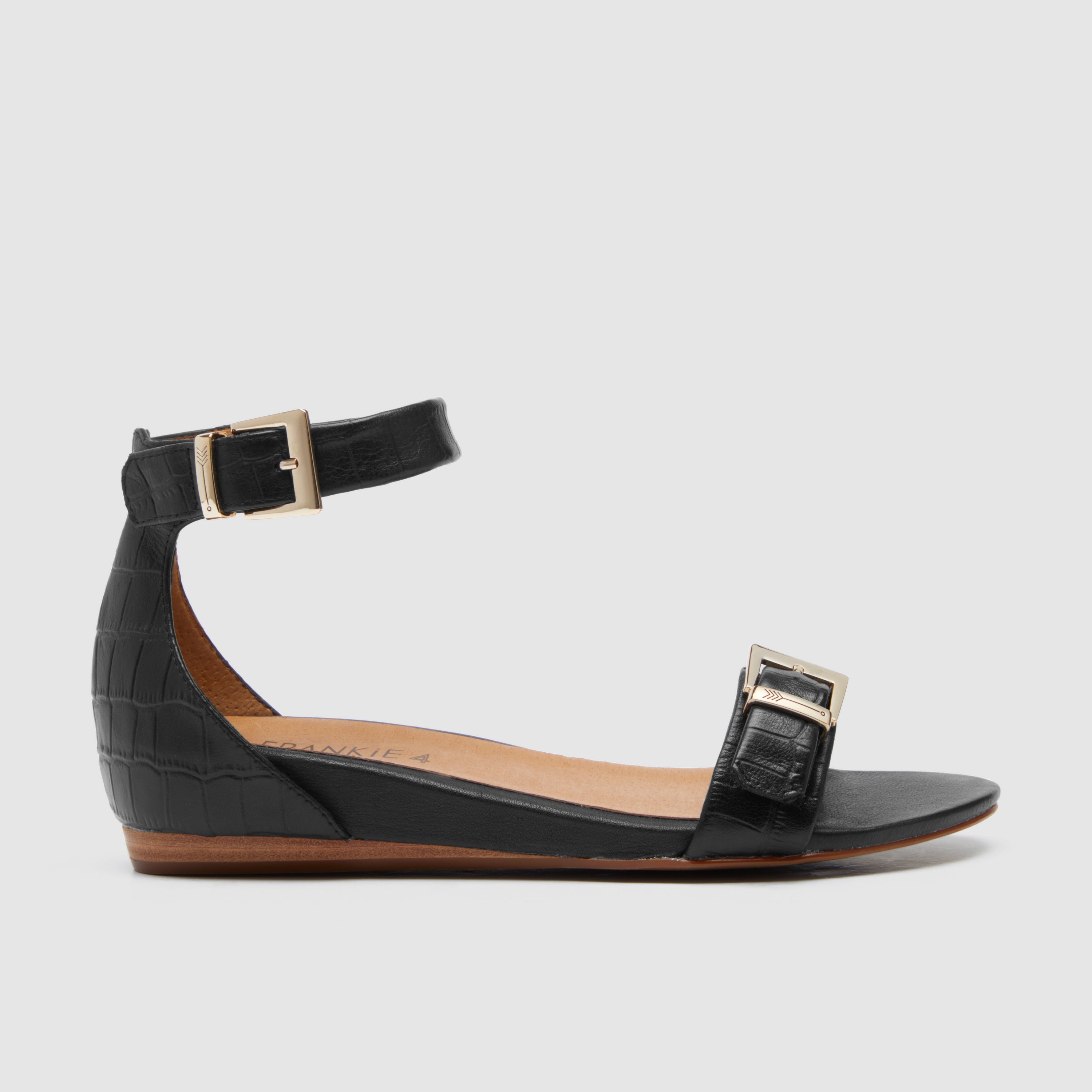 Megan III Black Croc Emboss Flat sandal | FRANKIE4